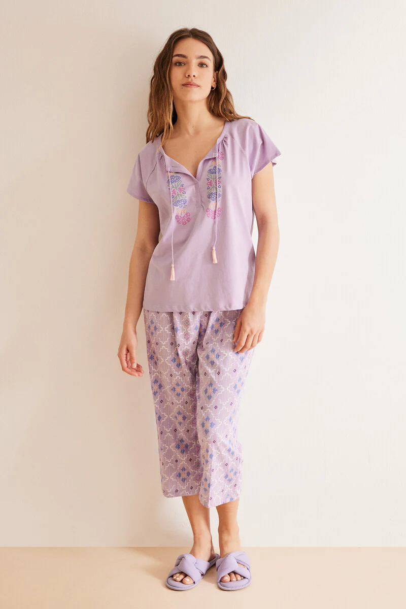 100% Cotton Capri diamond pyjamas - Image 2