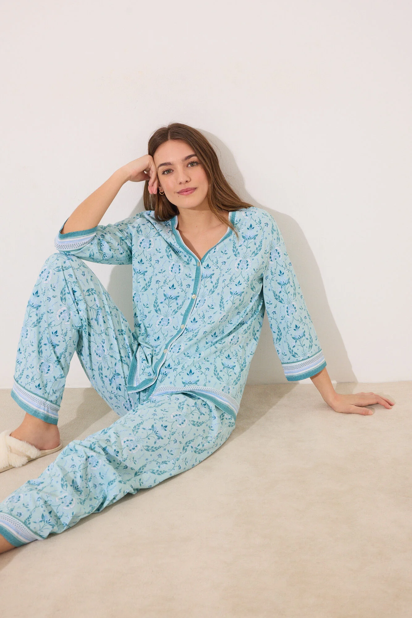 100% cotton green flower print pyjamas