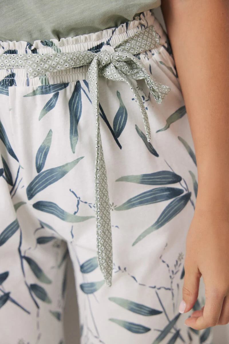 100% Cotton lounge pants with leaf print - Image 3