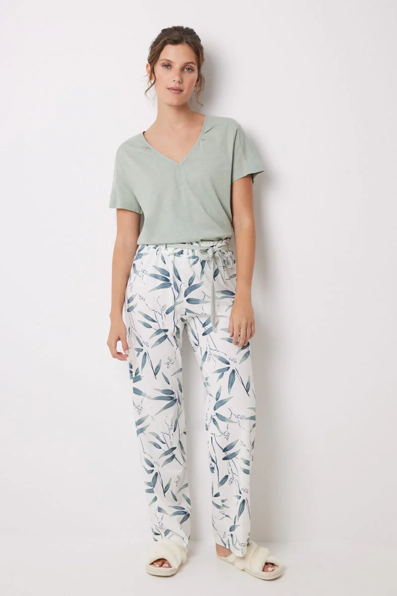 100% Cotton lounge pants with leaf print - Image 5