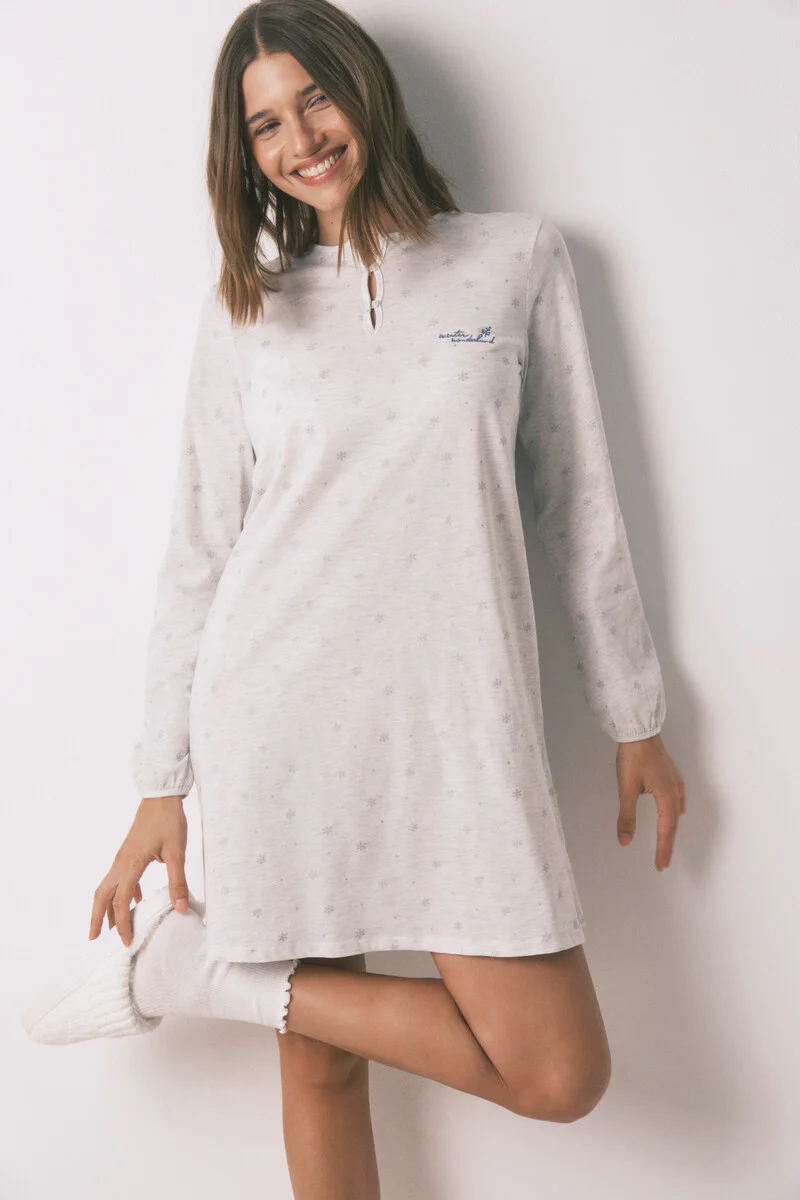 100% cotton midi nightgown with a grey glitter effect - Image 2