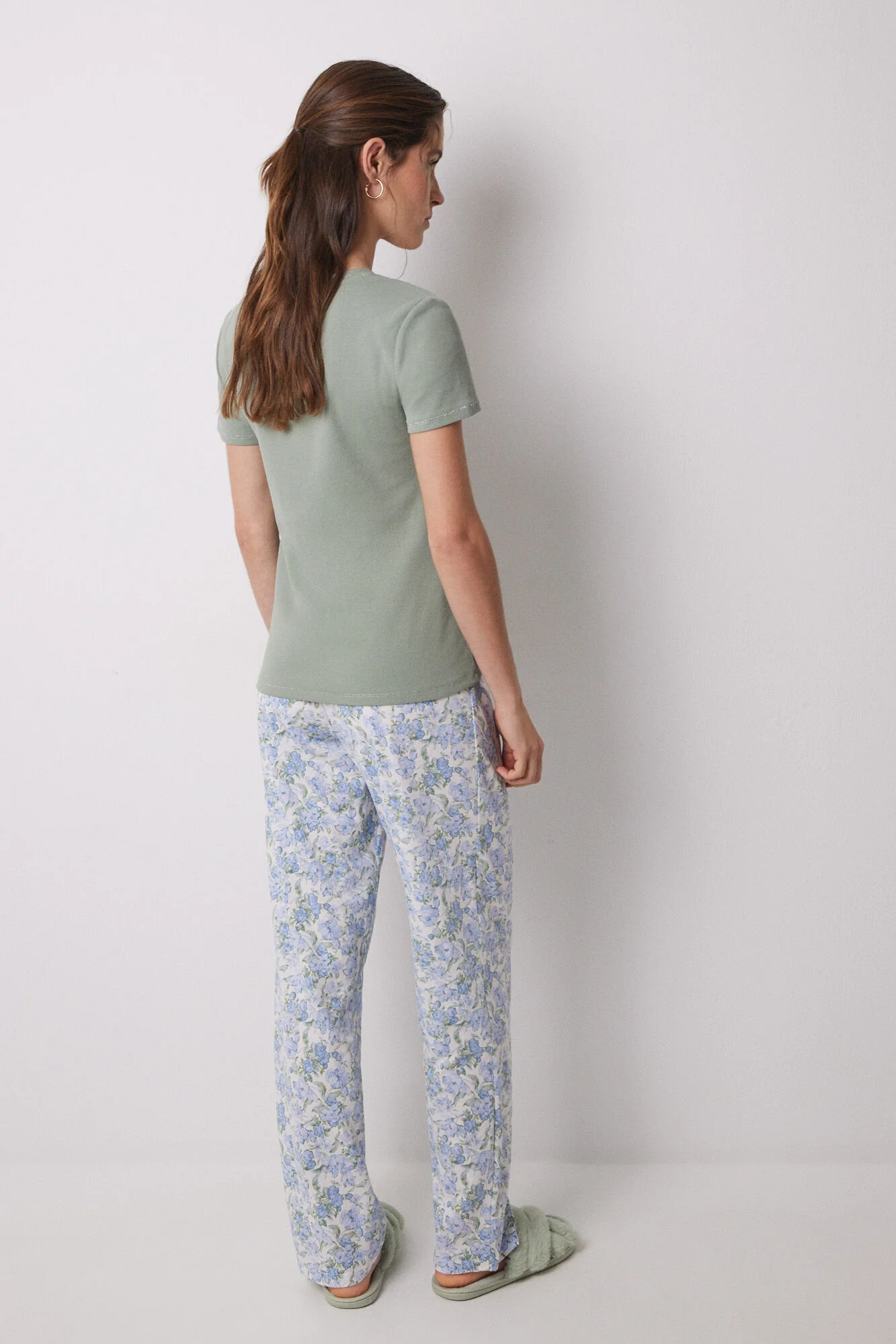 100% cotton ribbed green flower pajamas - Image 2
