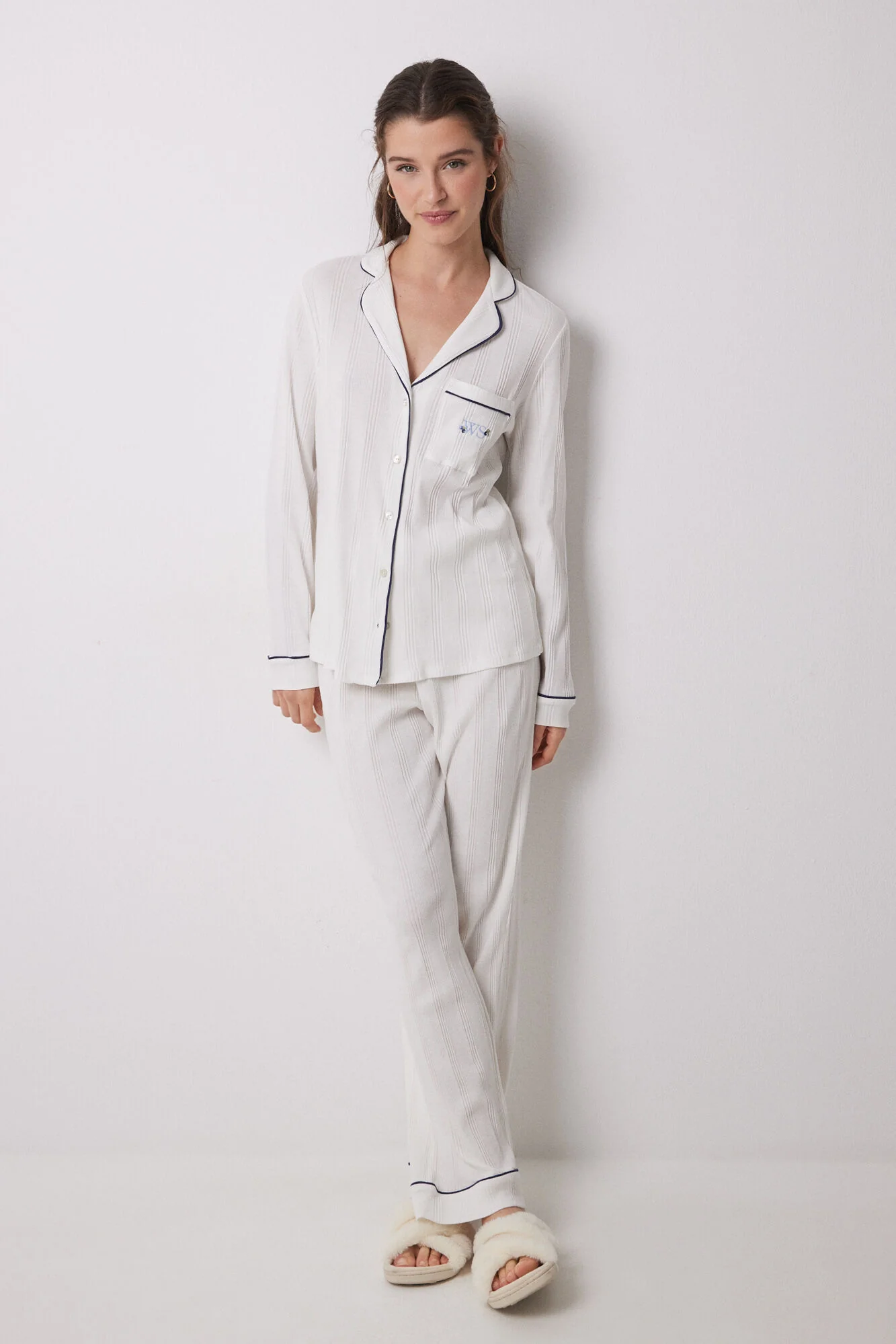 100% cotton white ribbed shirt pajamas