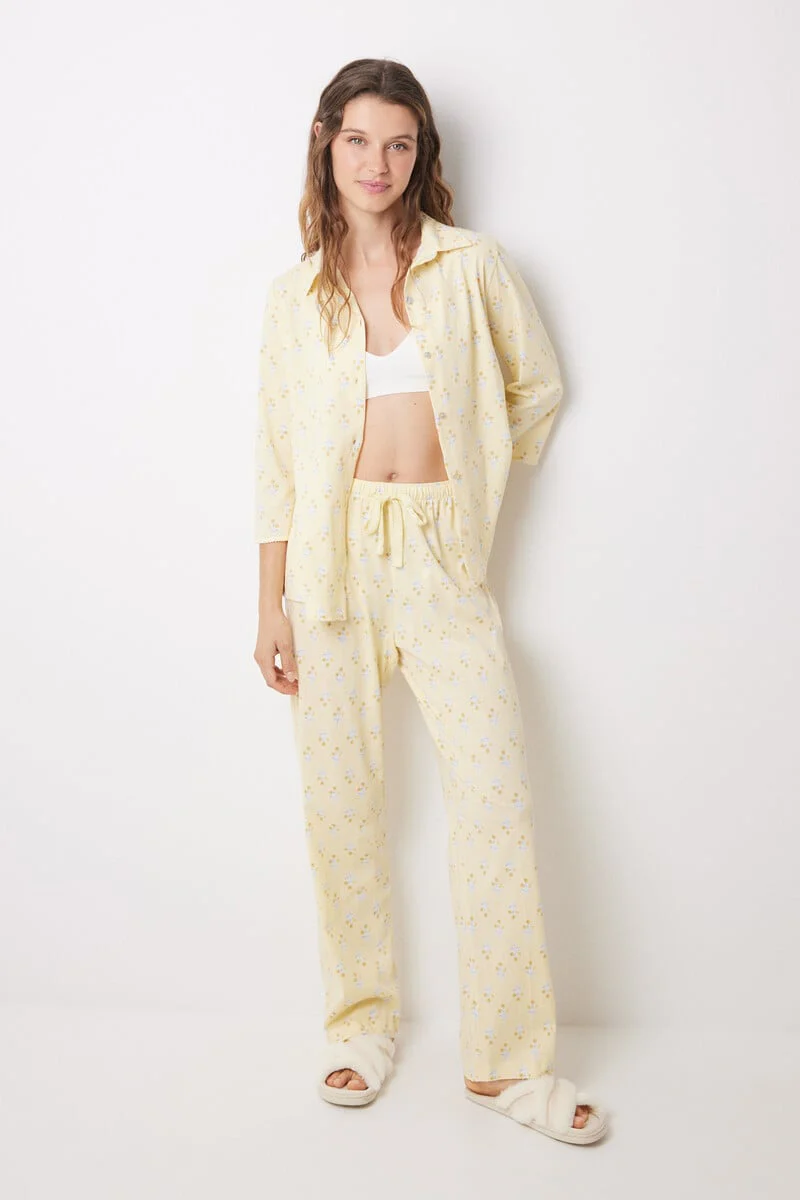 Allover cotton shirt pajamas with flowers - Image 3