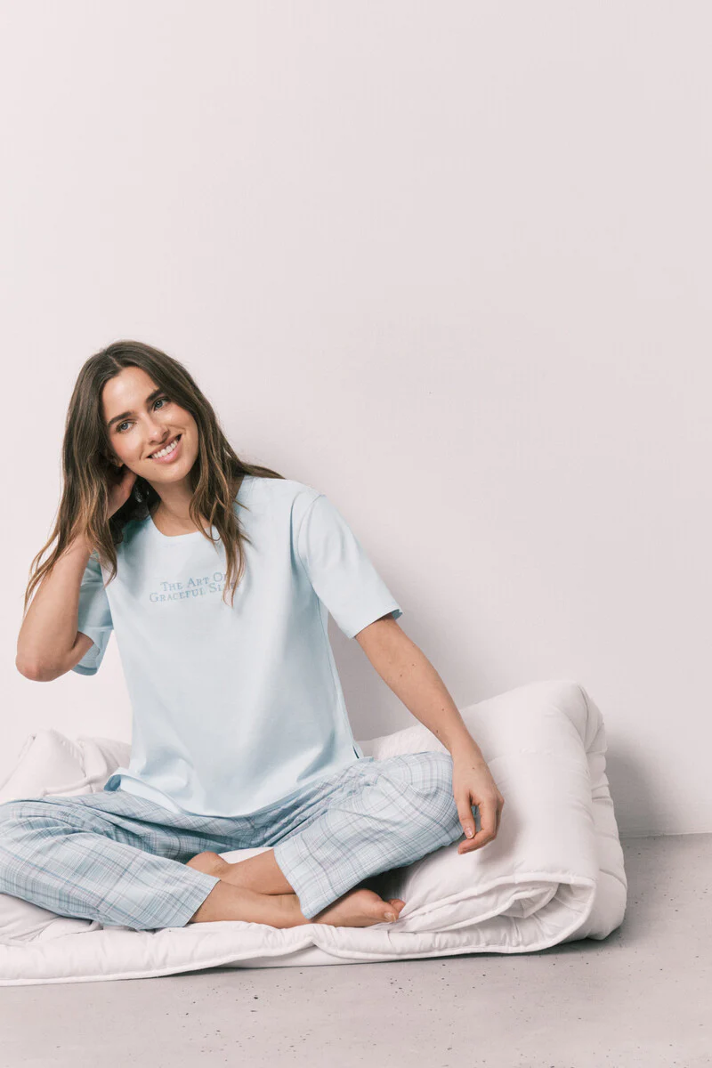Blue 100% cotton plaid pyjamas - Image 6