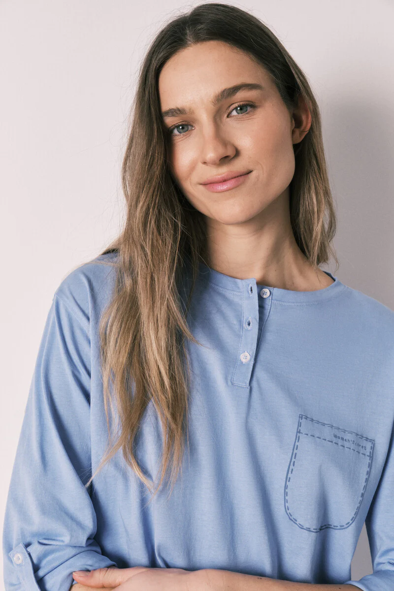 Blue cotton striped long pyjama - Image 3