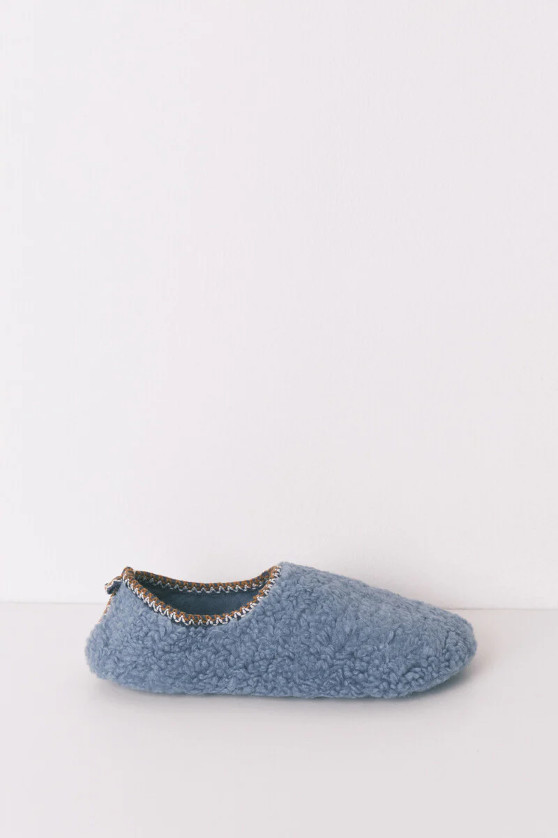 Blue faux shearling slippers