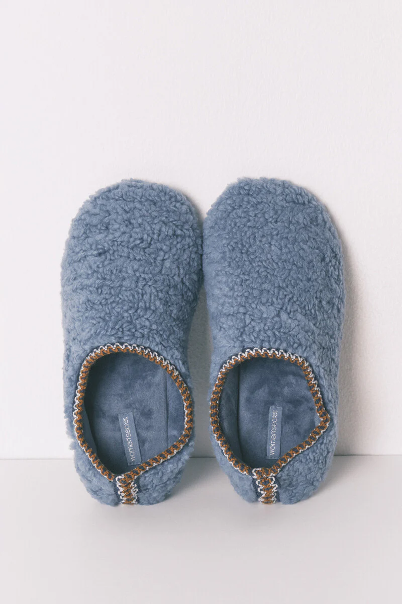 Blue faux shearling slippers - Image 2