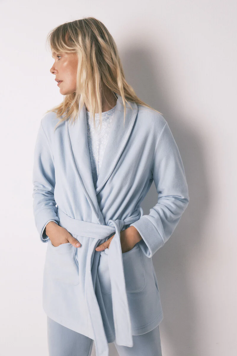 Blue glitter velvet midi robe