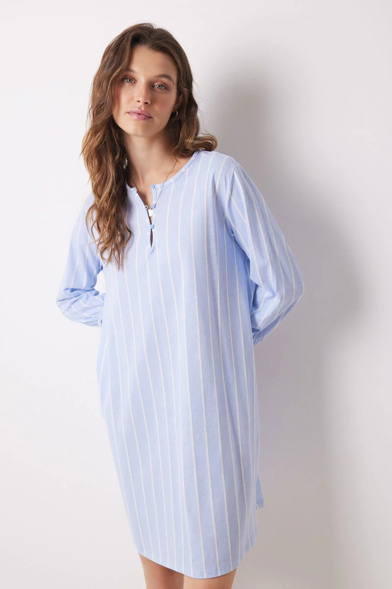 Short nightgown 100% cotton striped print - Image 3