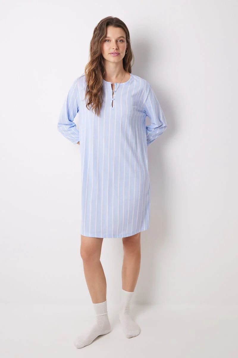 Short nightgown 100% cotton striped print - Image 4