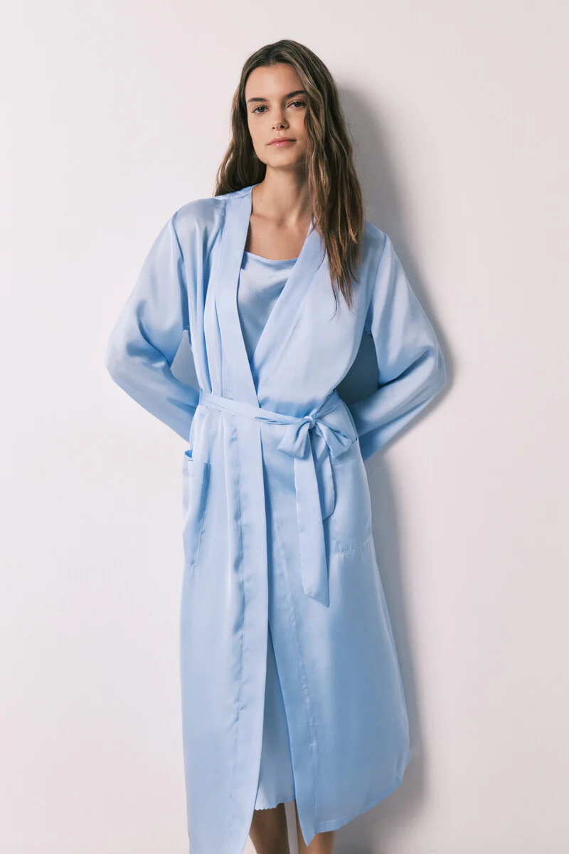 Blue satin midi robe - Image 2