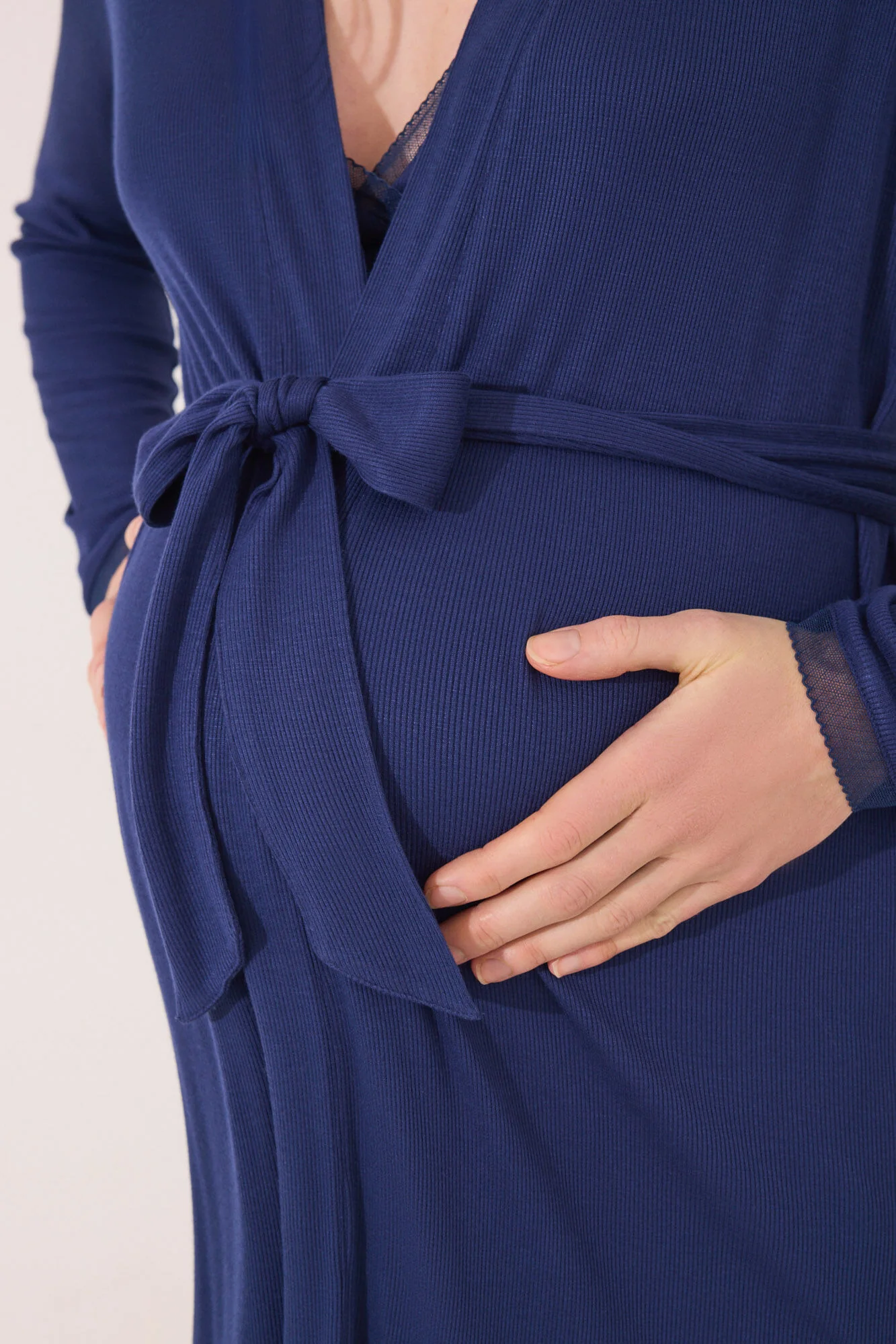 Blue soft touch " maternity " midi robe - Image 4