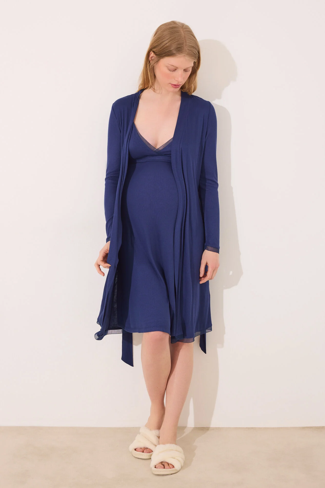 Blue soft touch " maternity " midi robe - Image 6