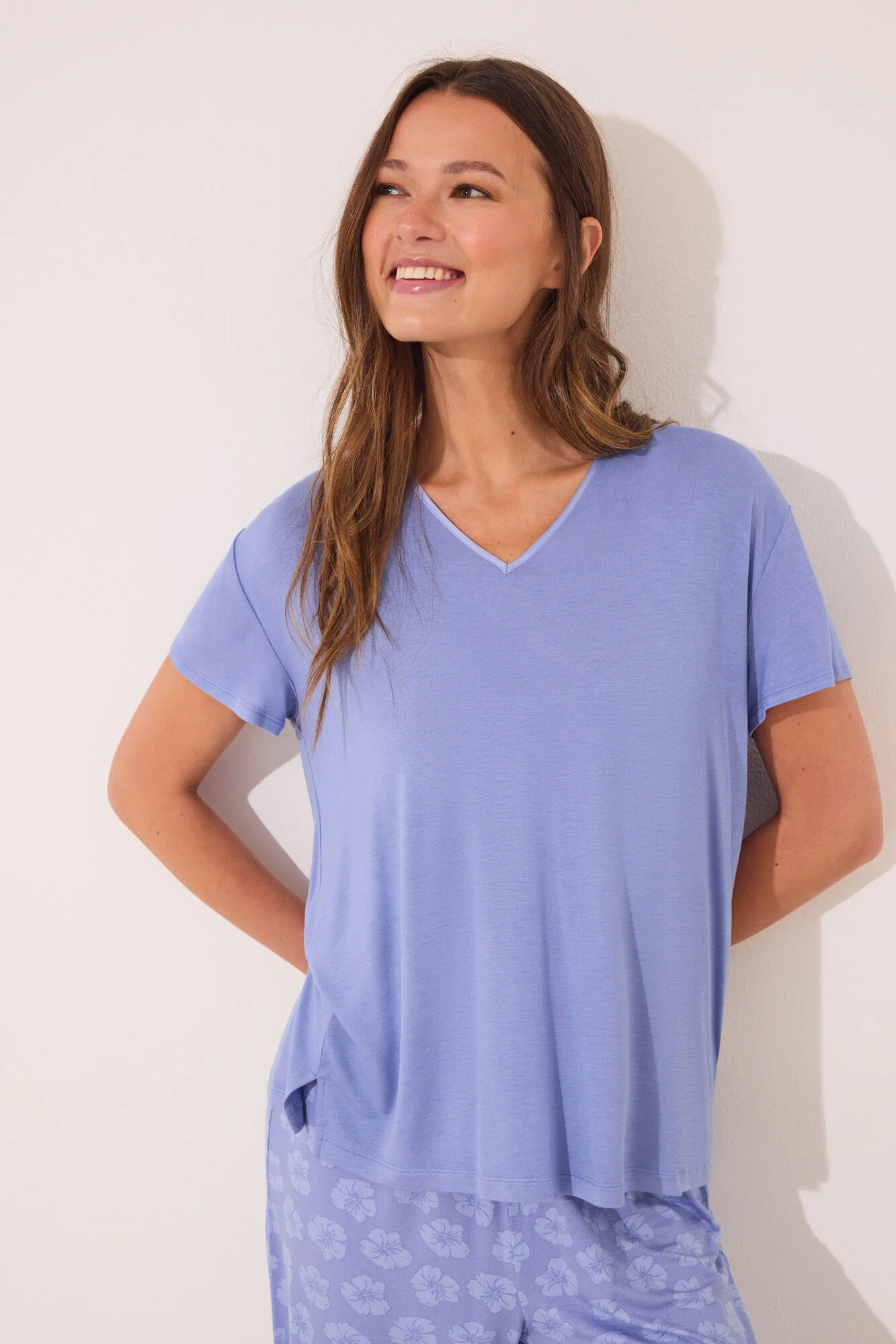 Blue viscose short sleeve Capri pyjamas - Image 2