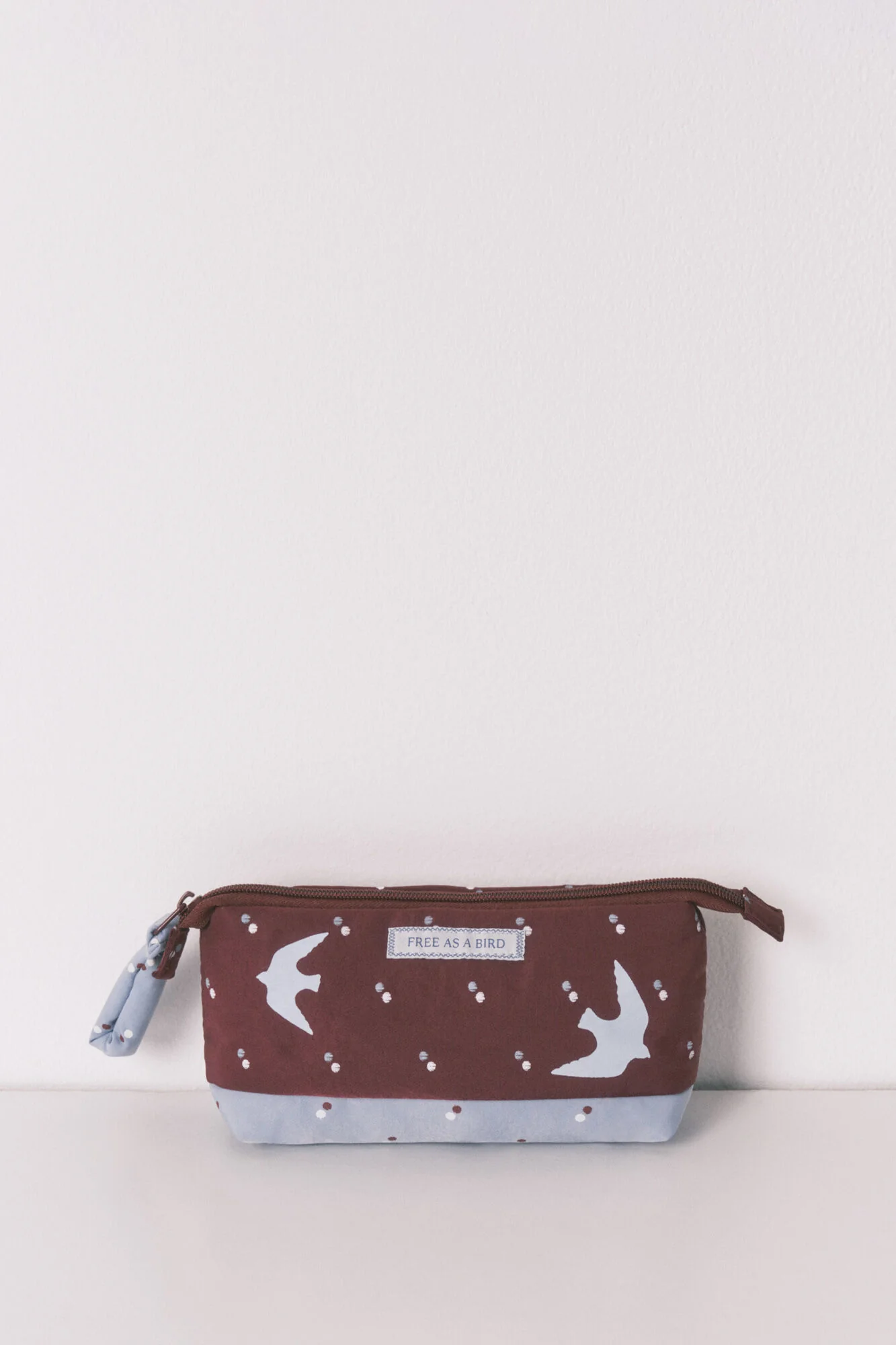Burgundy small bird print vanity case