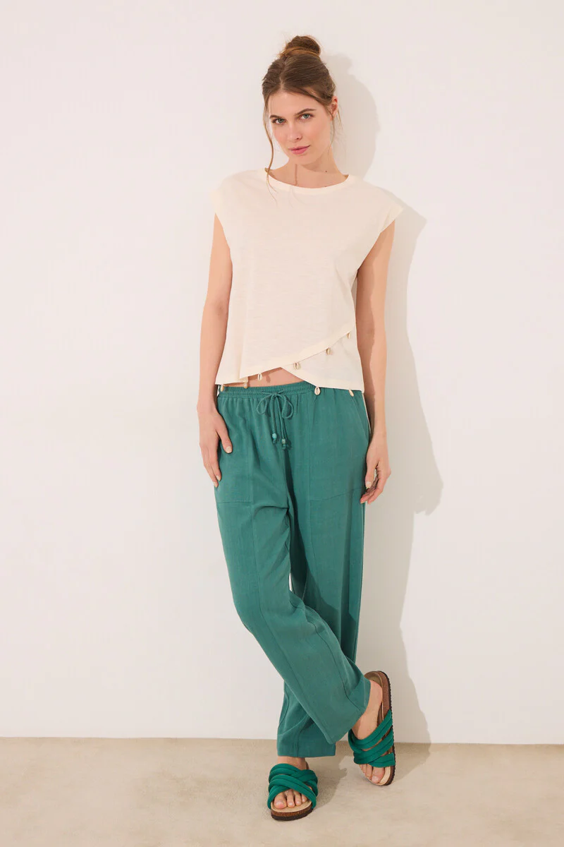 Capri trouser linen and green viscose