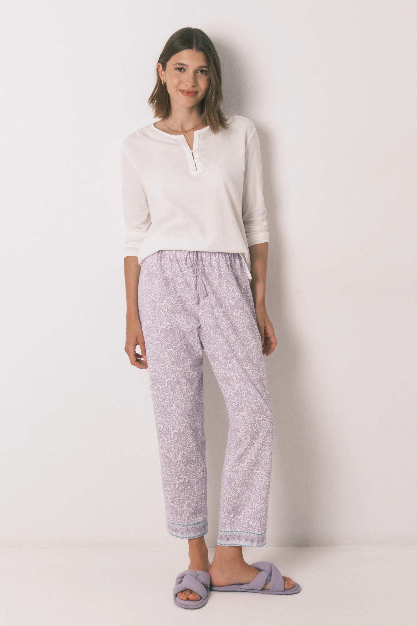 Carrot long trouser 100% cotton lilac
