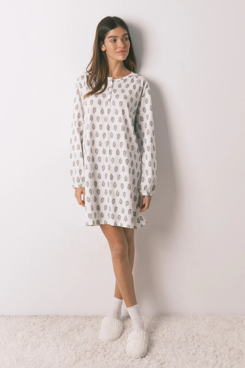 Cotton floral short nightgown