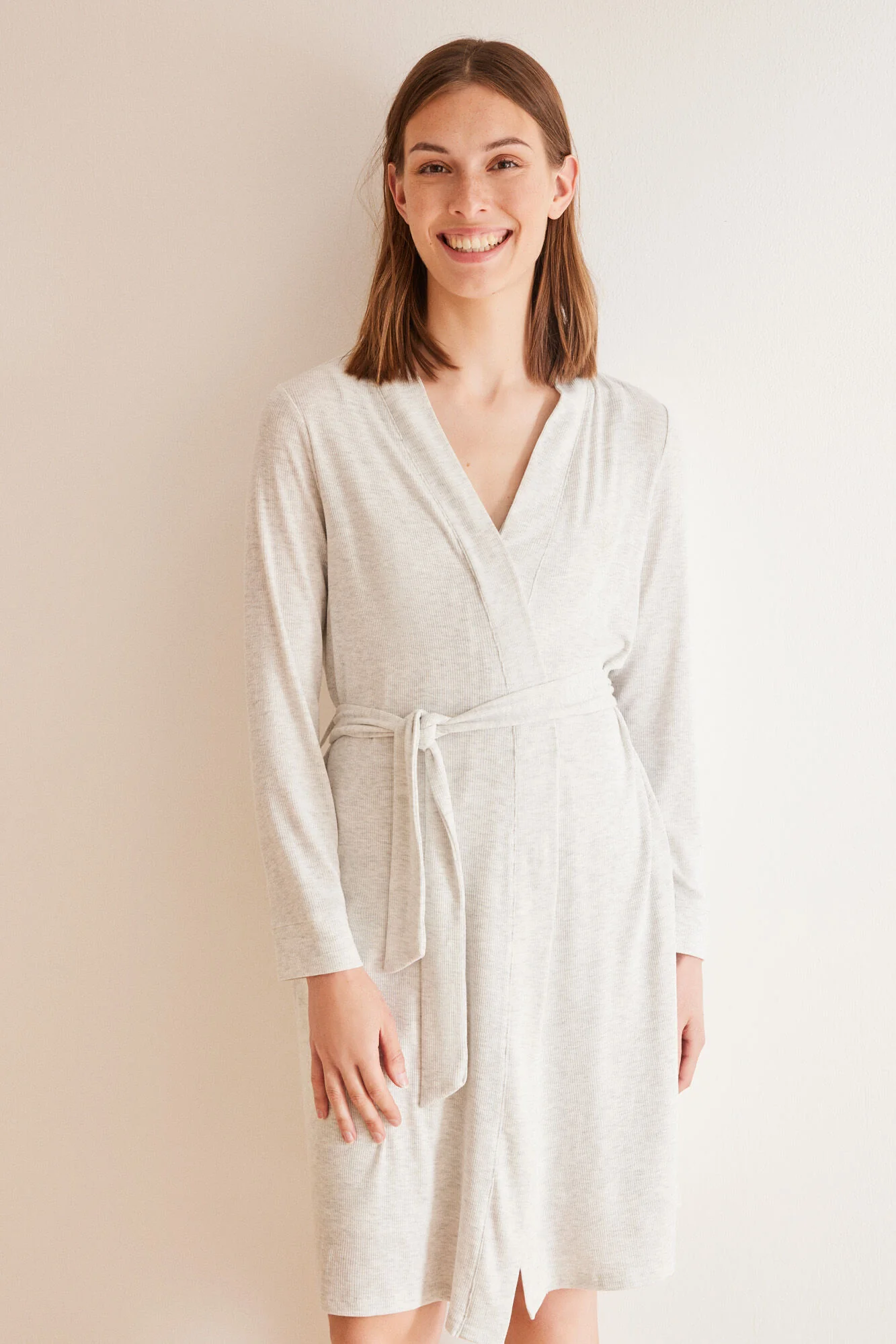 Grey long-sleeved midi robe