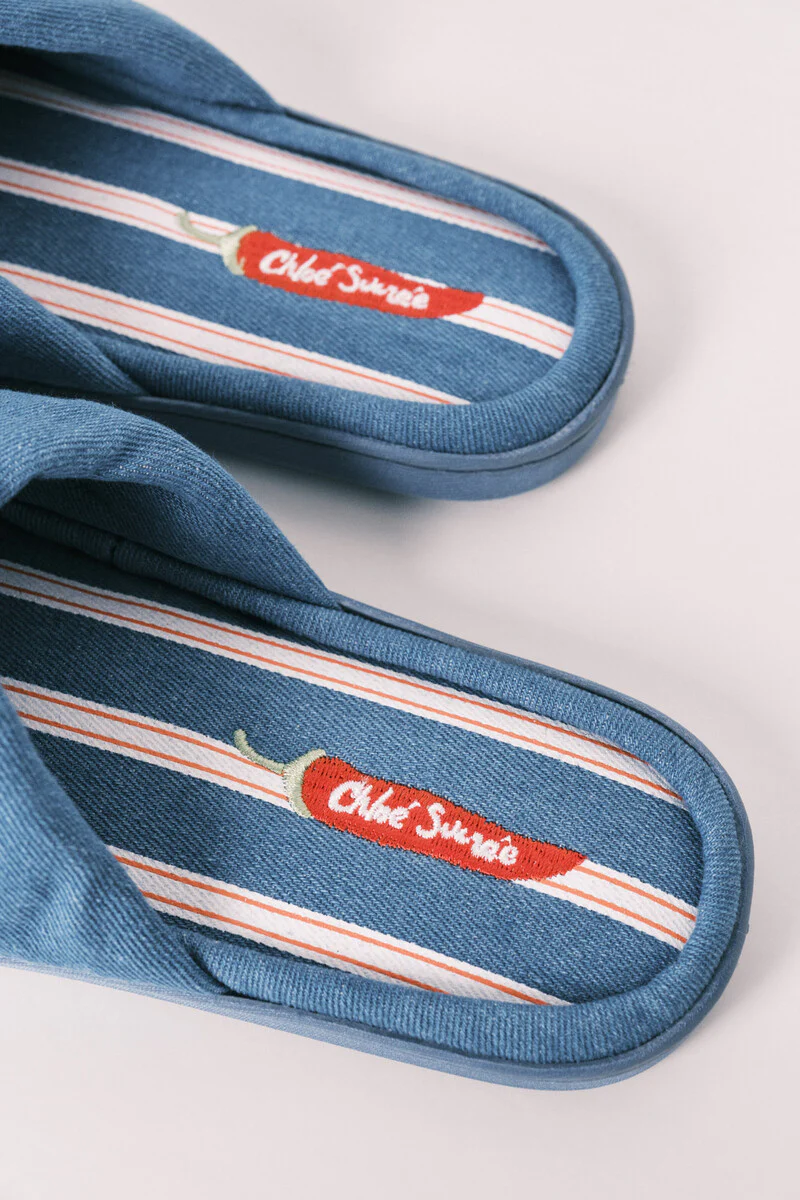 Denim striped house slippers - Image 2