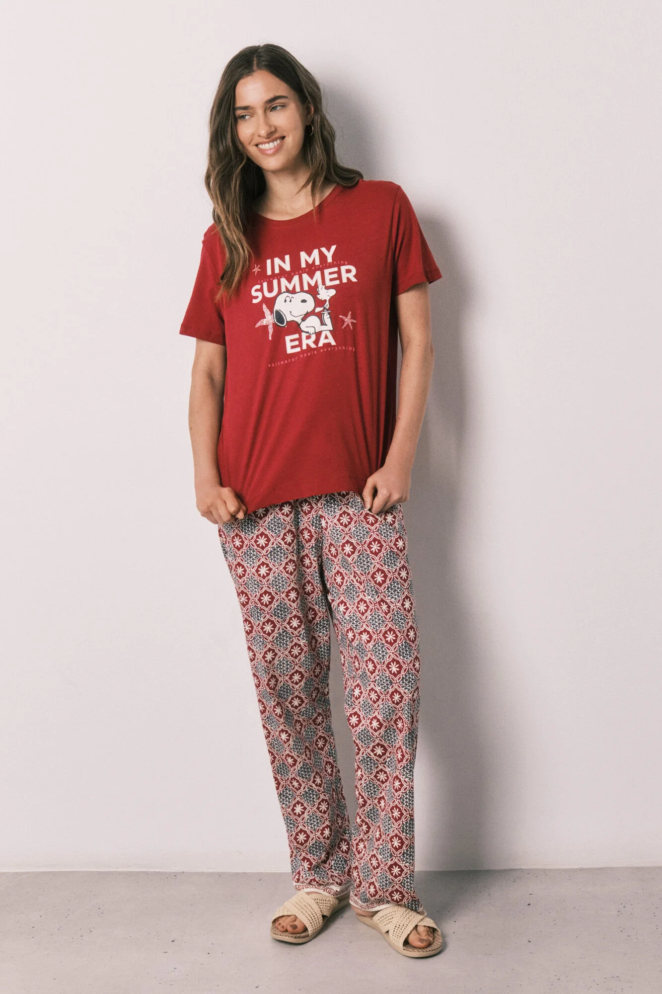 Geometric print cotton long pyjamas Snoopy - Image 2