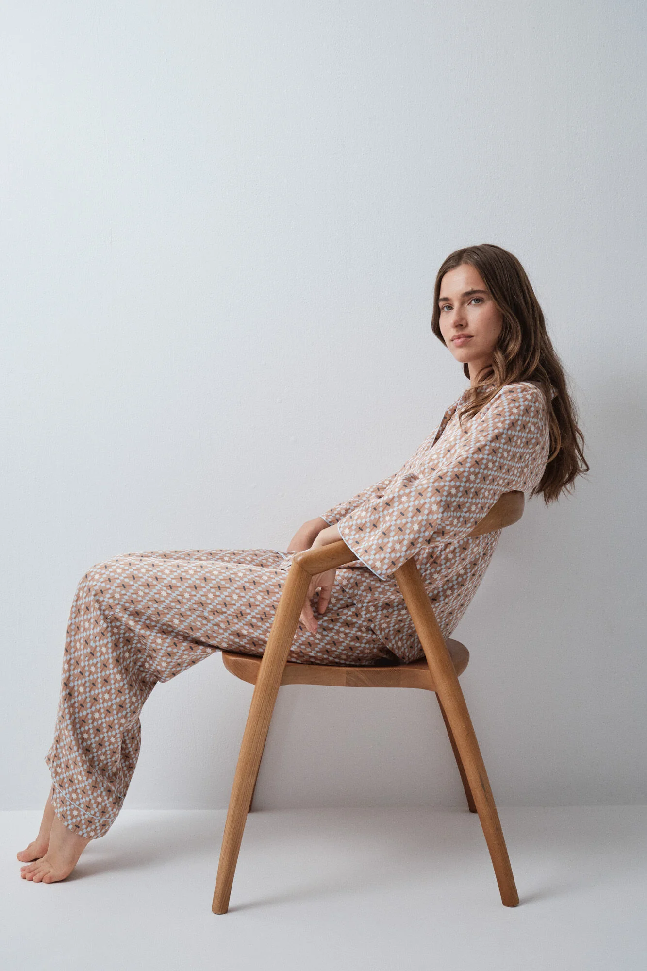 Geometric print satin classic long pyjamas