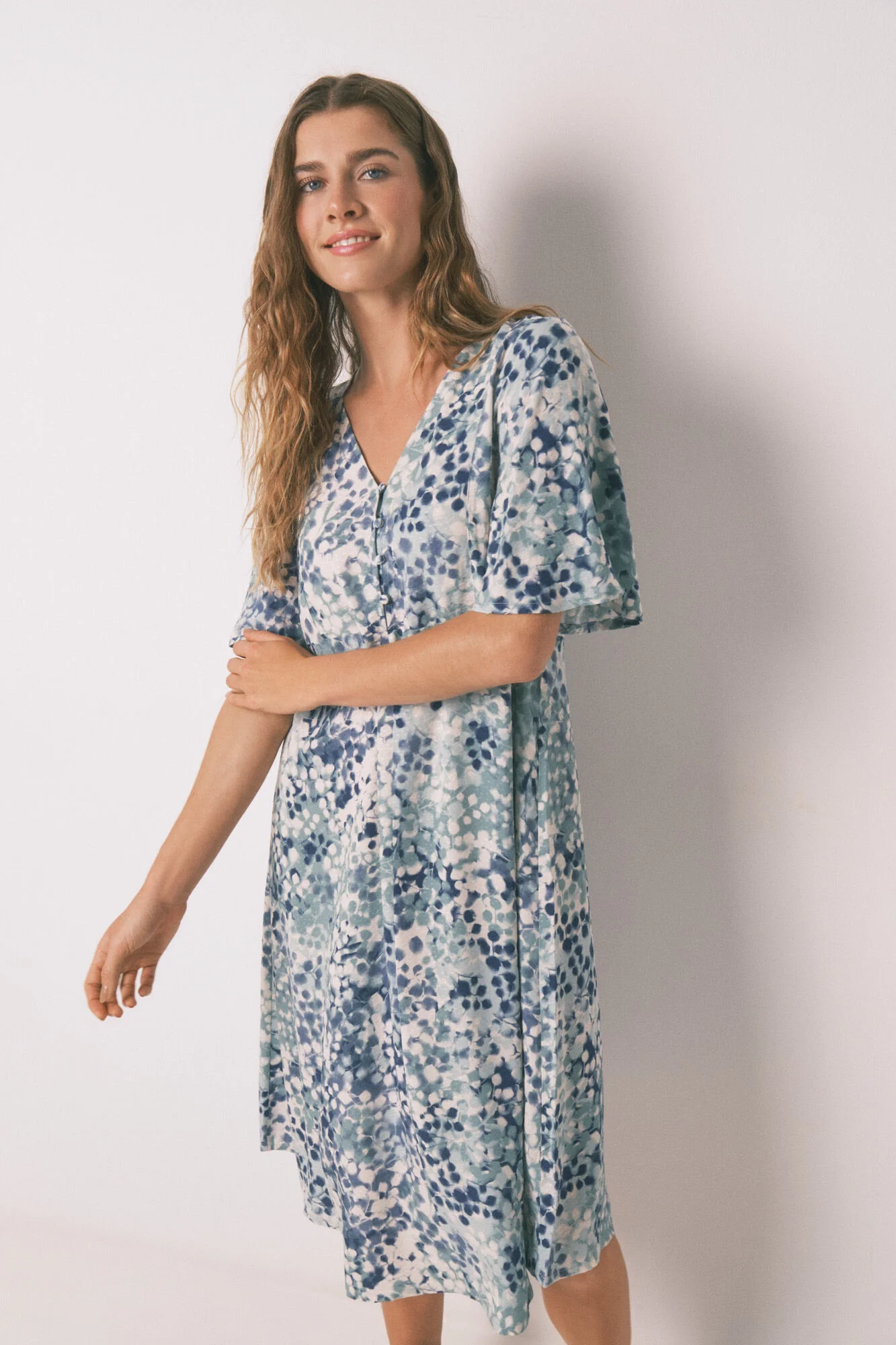 Green floral jacquard midi nightgown - Image 2