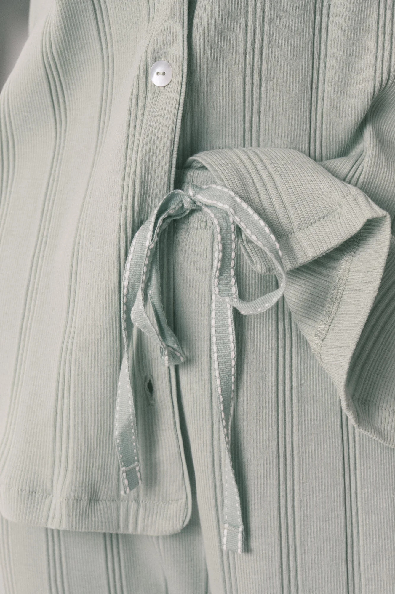 Green ribbed cotton long classic pyjamas - Image 3
