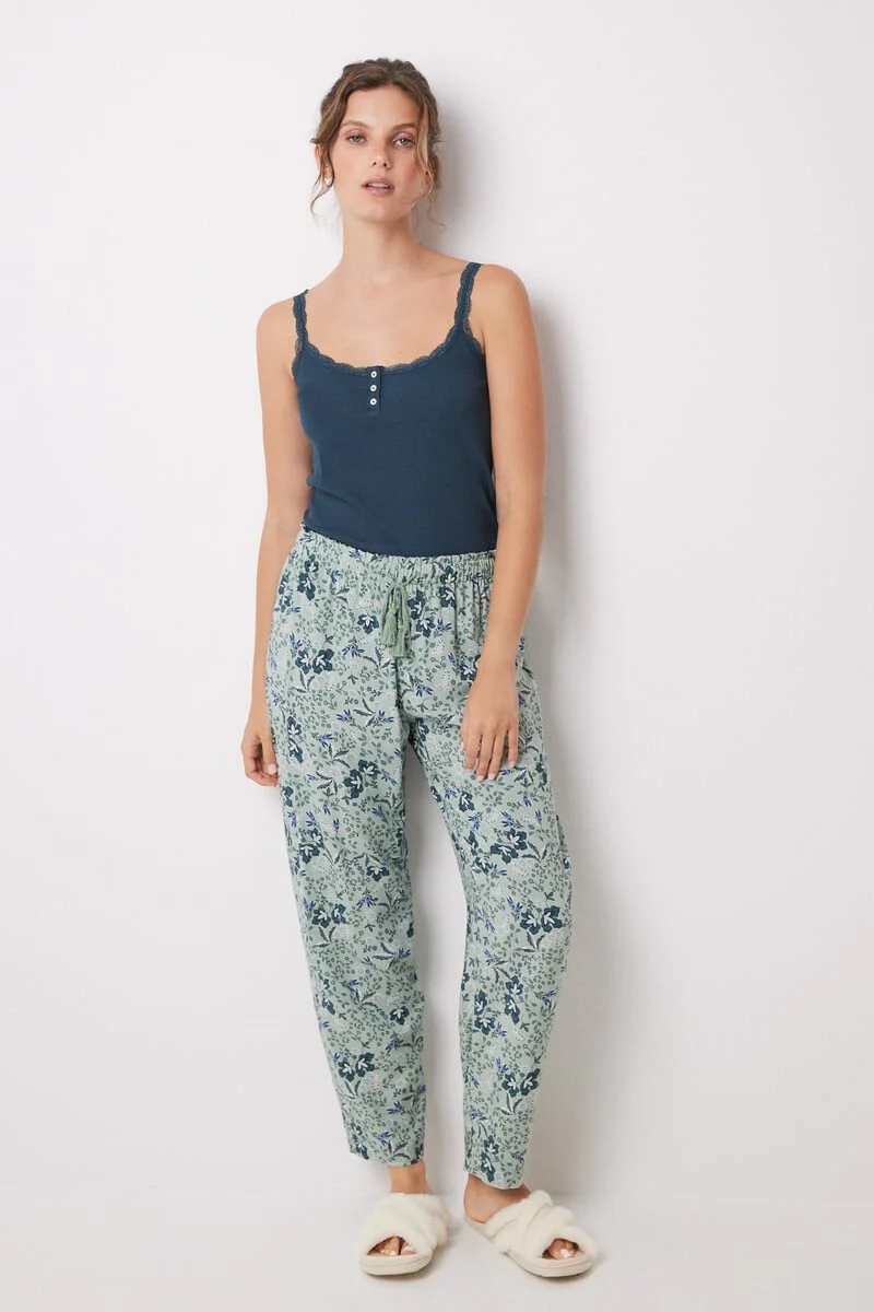 Flower print viscose carrot pants