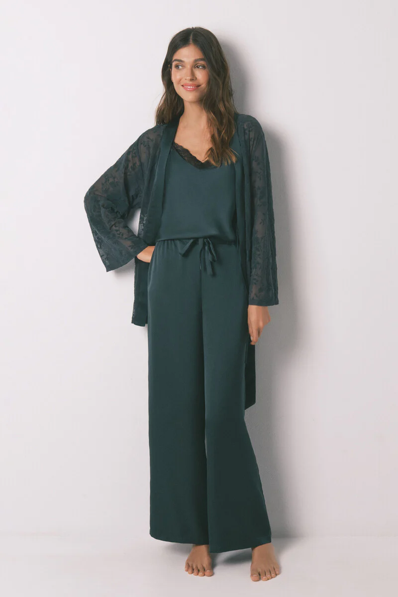 Green satin and lace pyjamas set
