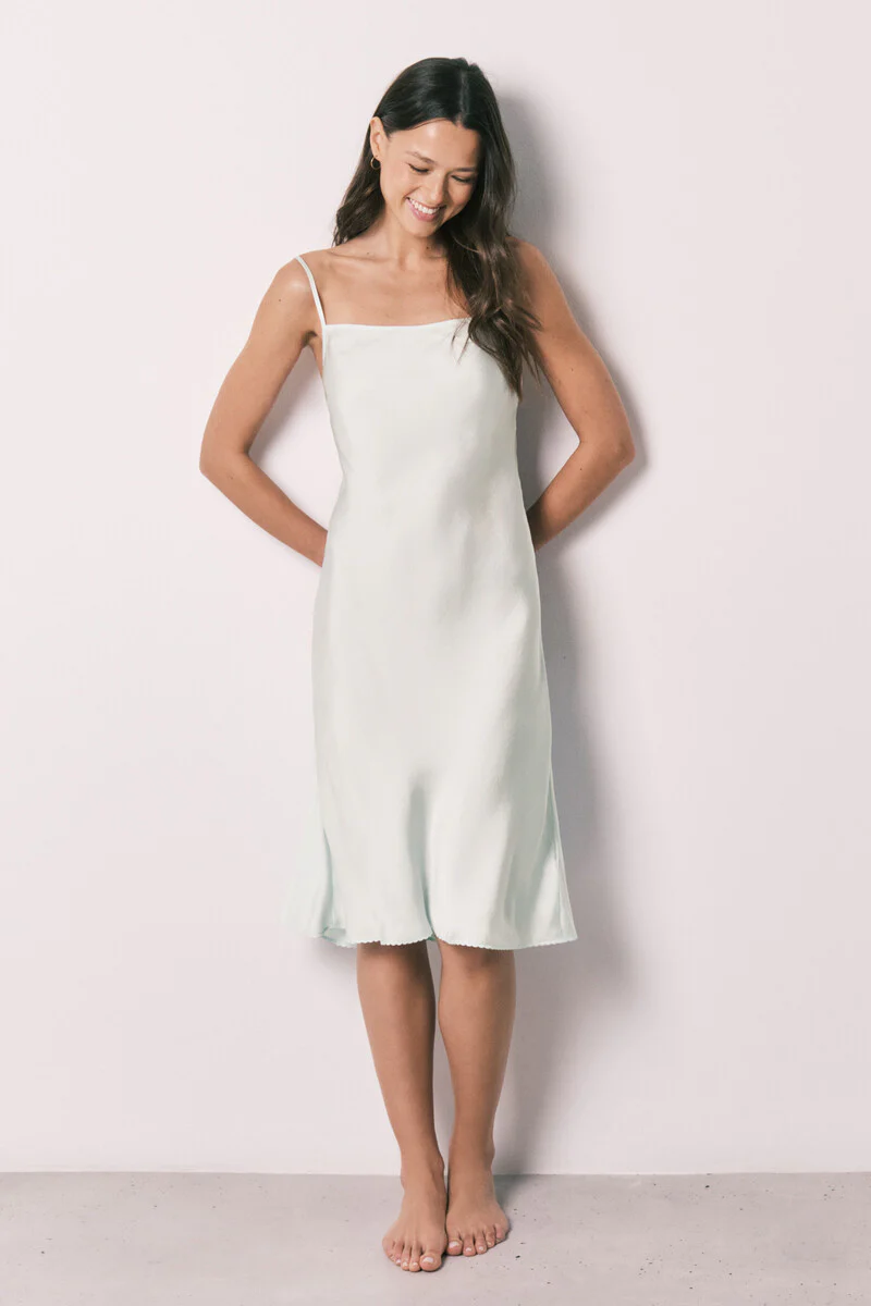 Green satin strappy midi nightgown