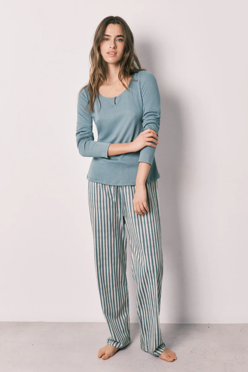 Green striped long pyjamas