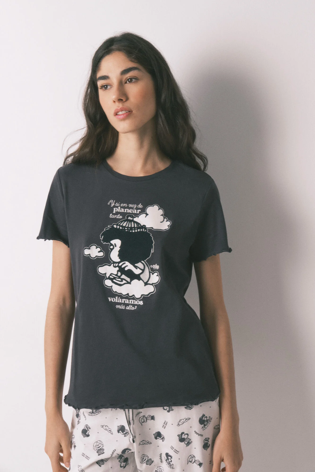Grey 100% cotton printed pyjamas MAFALDA - Image 2
