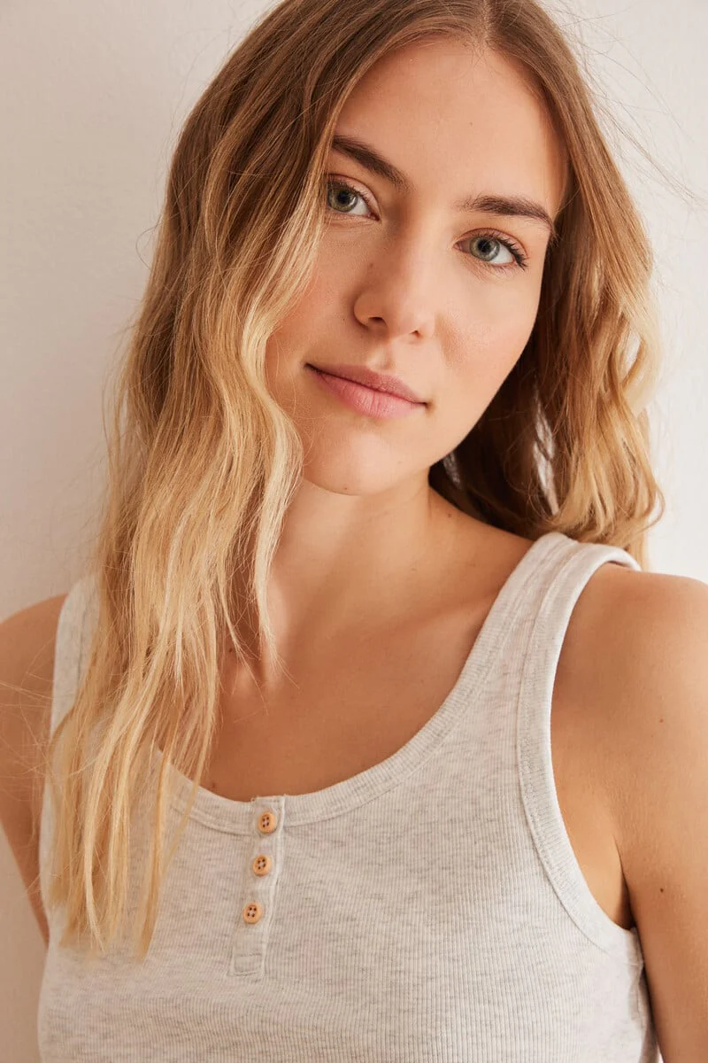Grey ribbed vest top - Image 2
