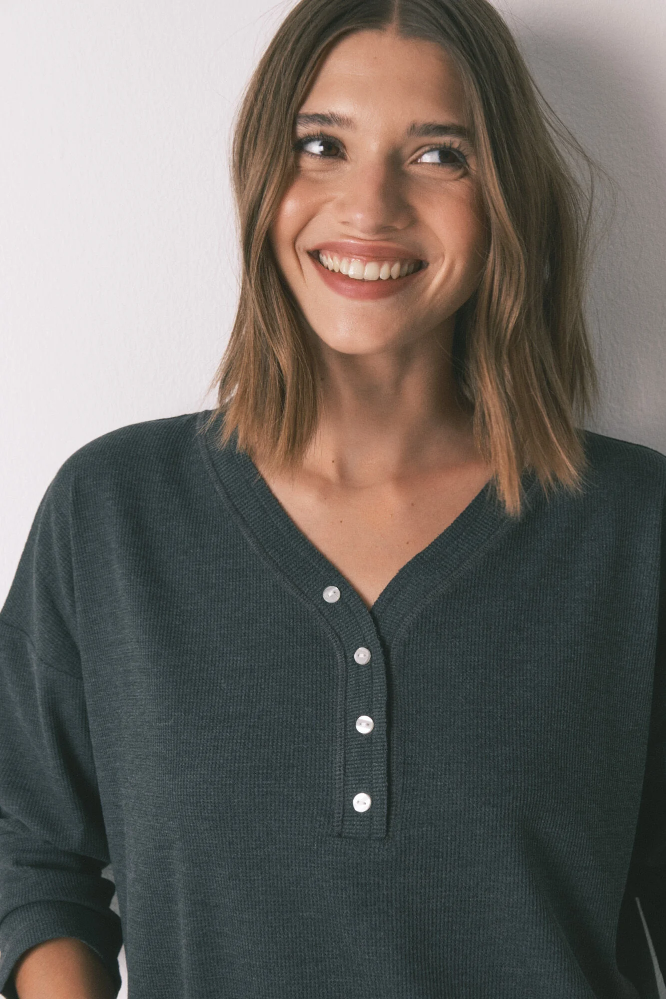 Grey waffle long sleeve T-shirt - Image 2