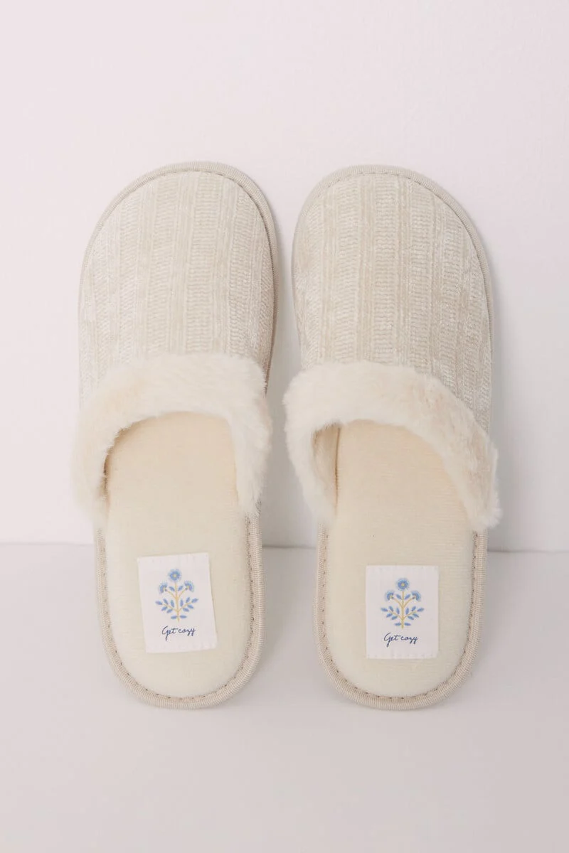 Ivory chenille house slippers