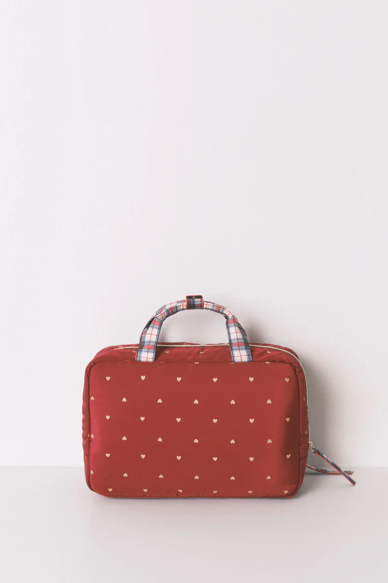 Large red nylon vanity case with heart print - Image 2