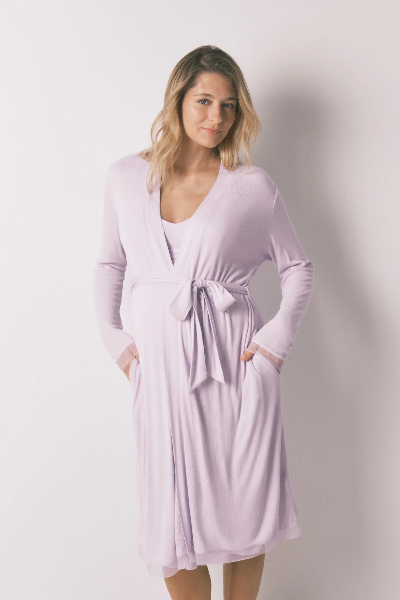 Lilac ribbed super soft maternity midi nightgown - Image 5