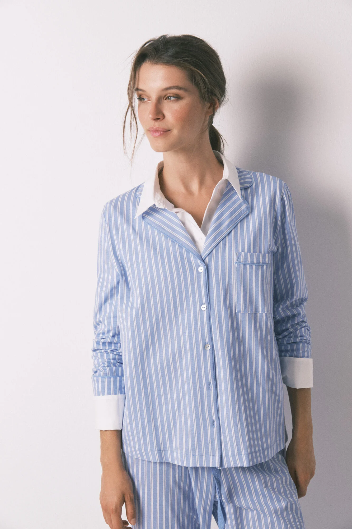 Long 100% cotton blue striped classic pyjamas - Image 6