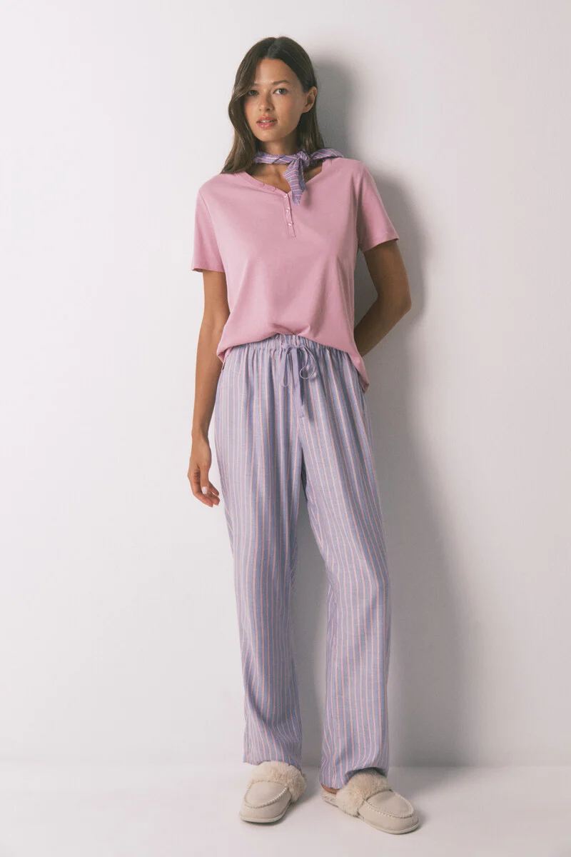 Long flannel trouser with multicoloured striped print - Image 3