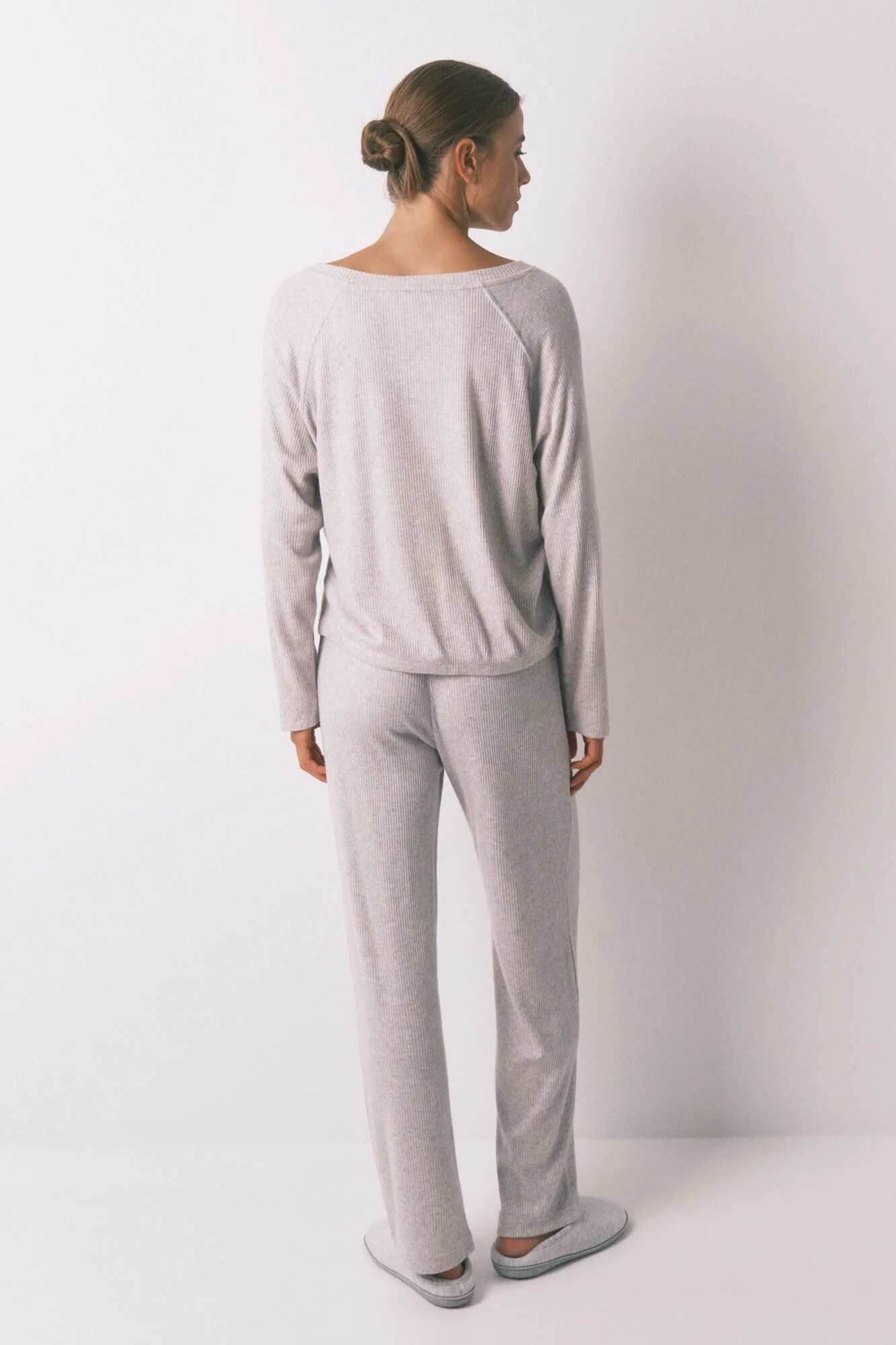 Long grey brushed ribbed pajamas - Image 4