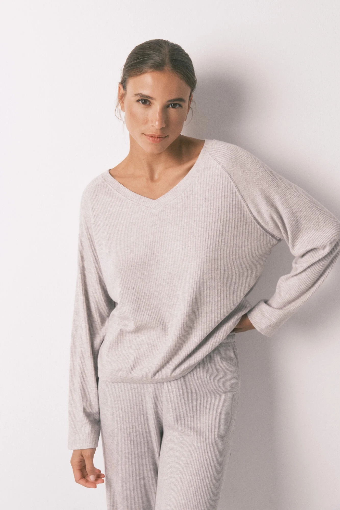 Long grey brushed ribbed pajamas - Image 5