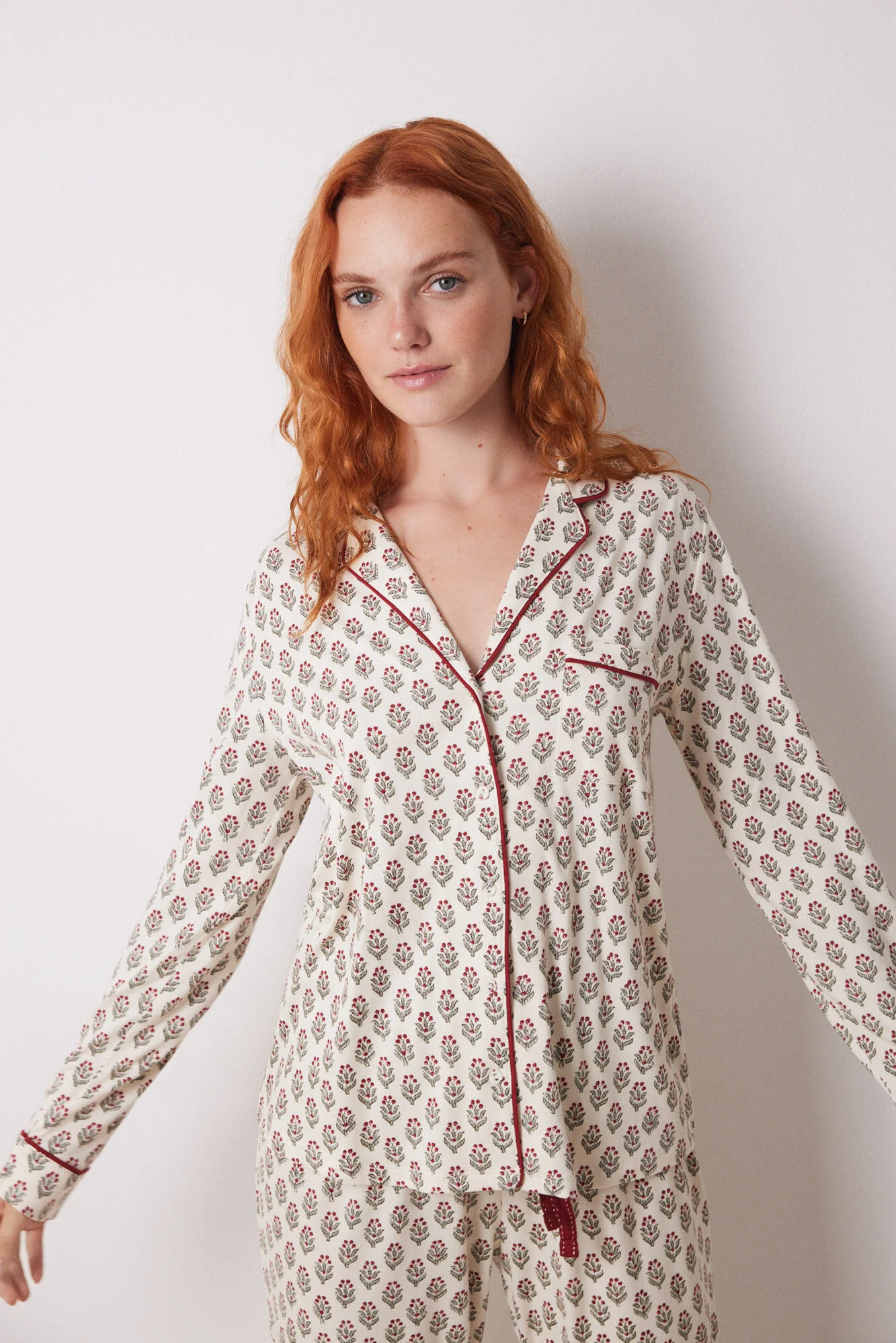 Long ivory flower shirt pajamas - Image 4