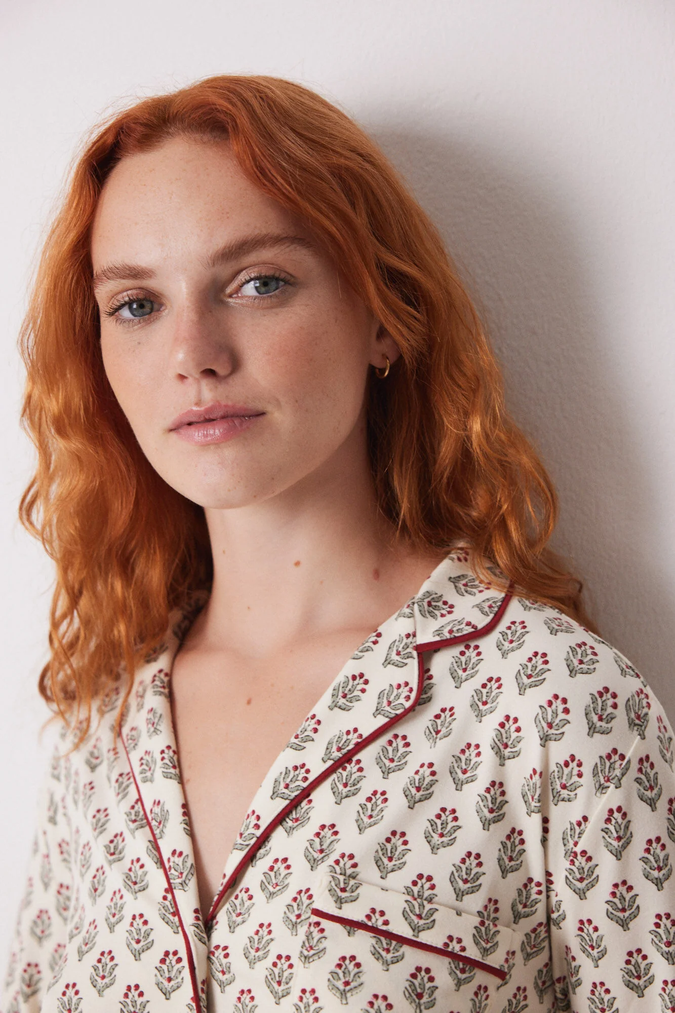 Long ivory flower shirt pajamas - Image 5