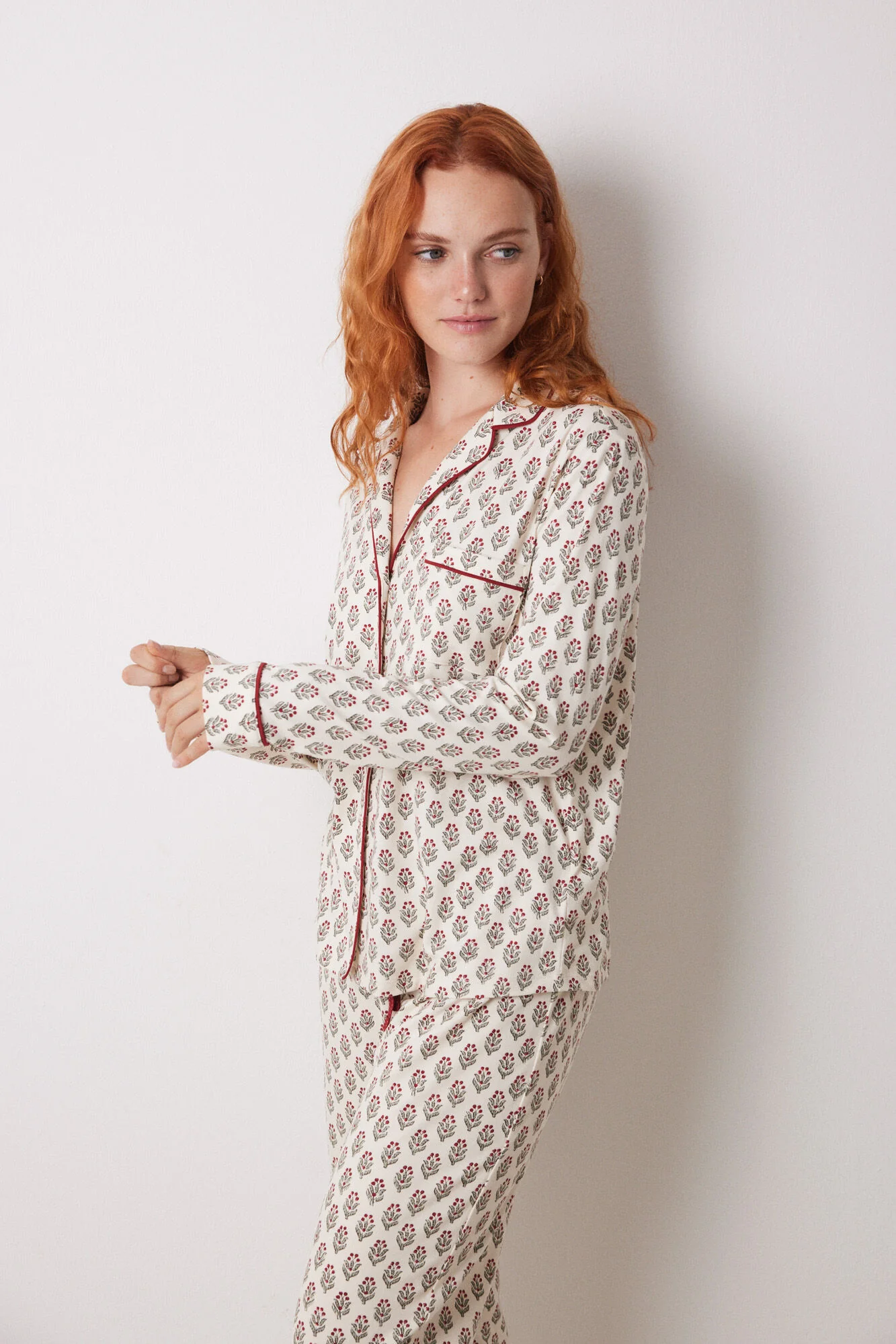 Long ivory flower shirt pajamas - Image 6