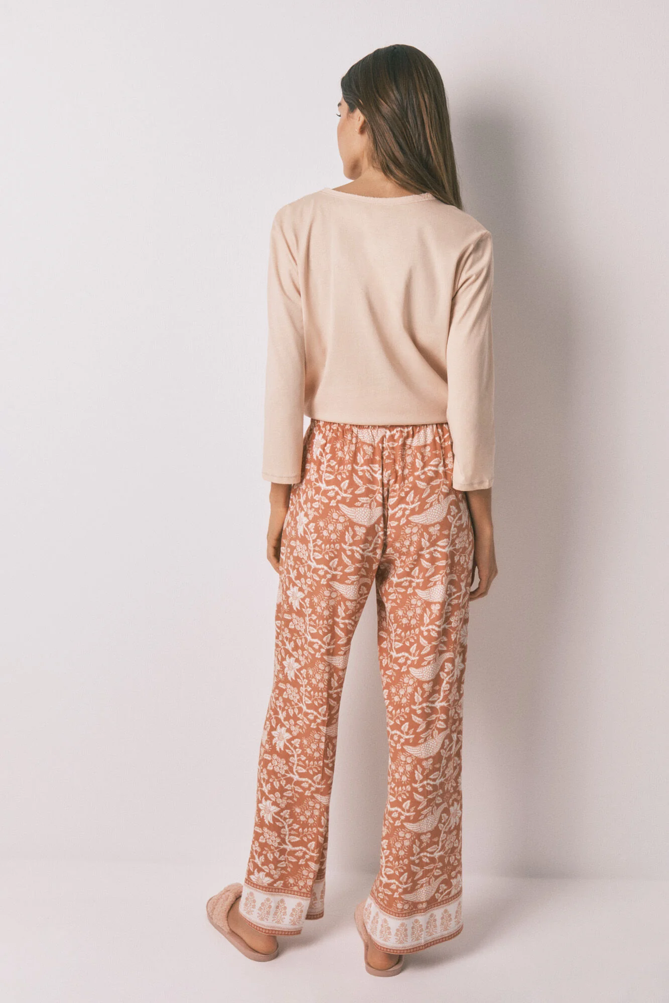 Long orange floral viscose trouser - Image 4