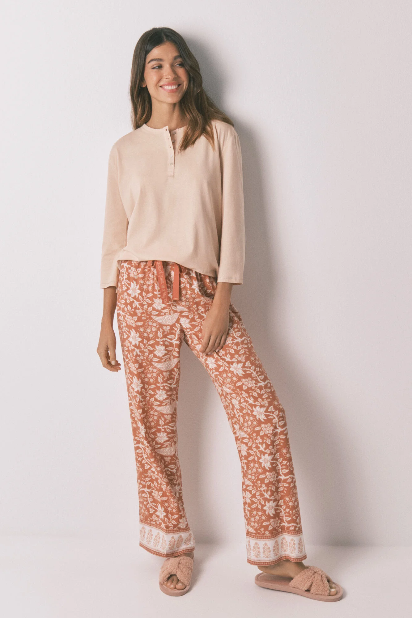 Long orange floral viscose trouser - Image 5