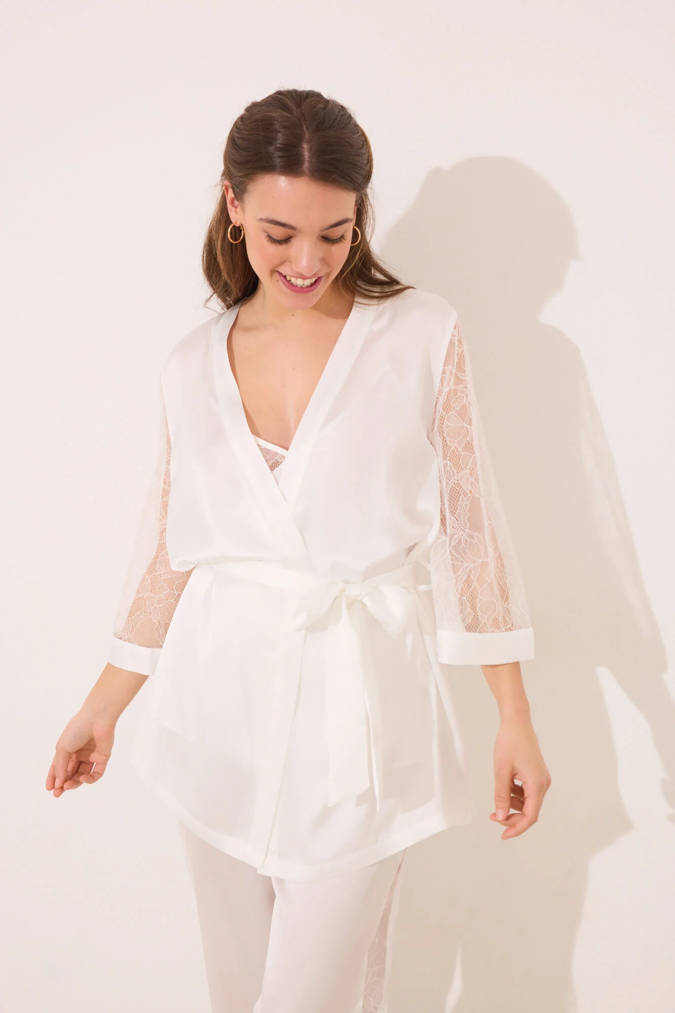 long pyjamas satin and white lace pajama set - Image 2