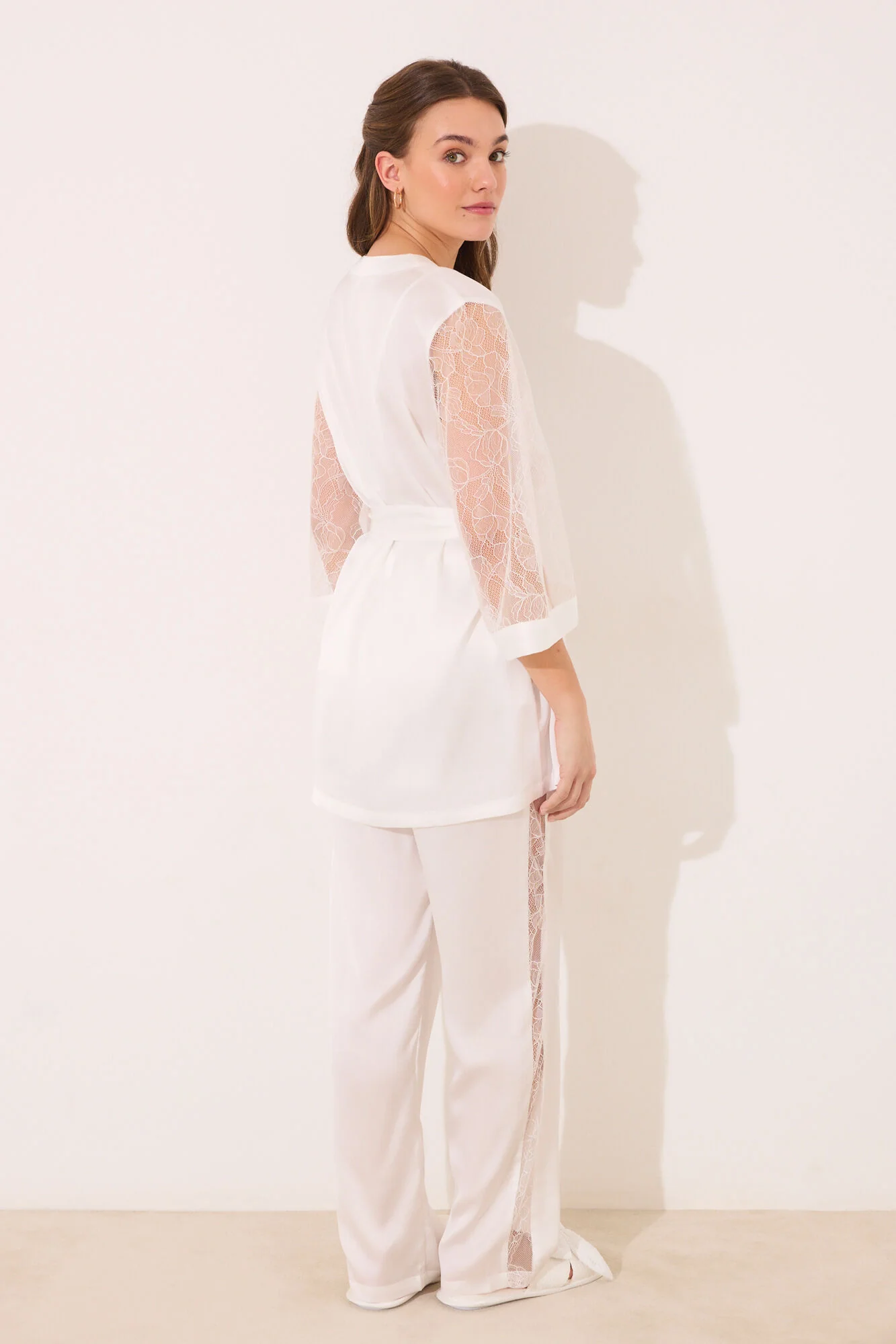 long pyjamas satin and white lace pajama set - Image 4